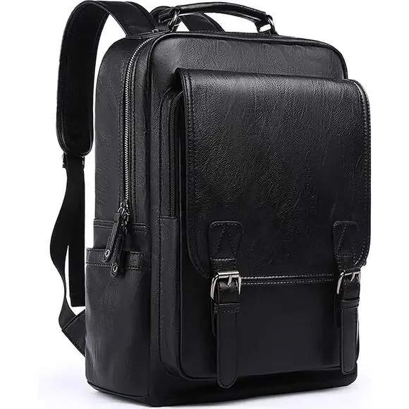 Leather Travel Laptop Backpack For Men Fit 15.6
