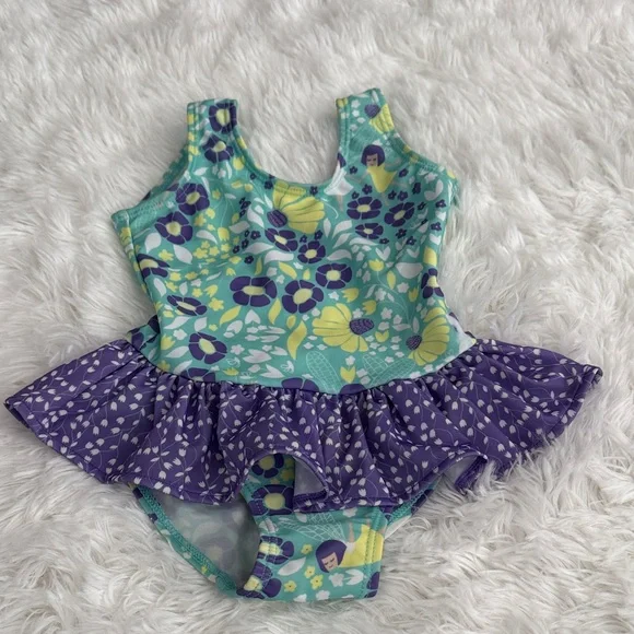 Flap Happy Teal and Purple Floral Ruffle One-Piece Swimsuit