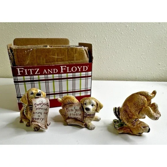 Fitz & Floyd Dog Tumblers 3 Dear Santa Please Bring Me a Puppy Figures Macy's