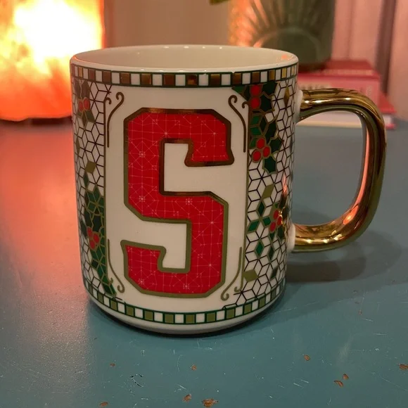 Monogram “S” Festive 14oz Creative Crate Mug–Anthropologie Bistro Tile Inspired