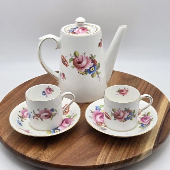Paragon Bone China Demitasse Espresso/Coffee/Tea Pot And 2 Cups And Saucers Set