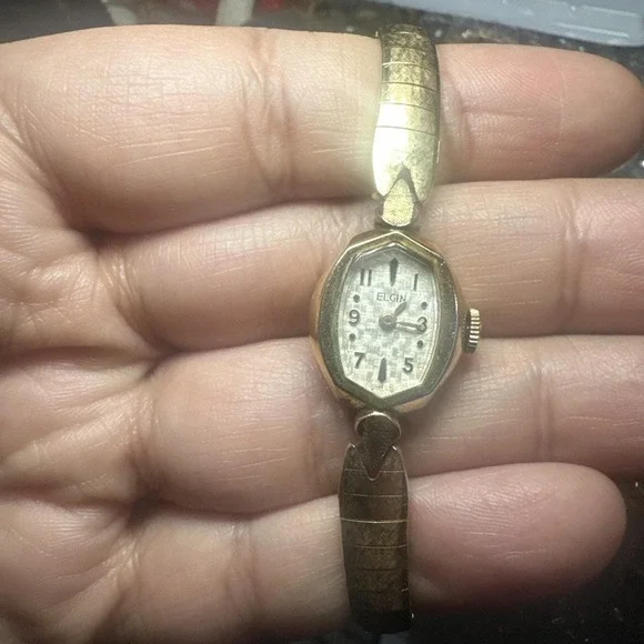 Working Vintage Elgin‎ Ladies Check-board Dial Watch 16mm Fit 6in