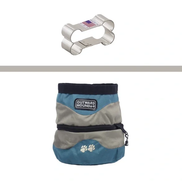 2-in-1 Food & Water Pet Bowl in Ice Blue + Dog Bone Cookie Cutter