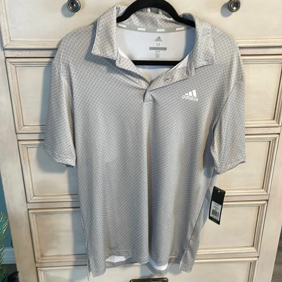 Men’s Adidas polo, Dimond.print gray, medium.nwt