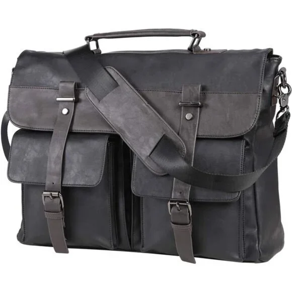 Leather Messenger Bag for Men, 15.6 Inch Vintage Laptop Bag Briefcase Satchel