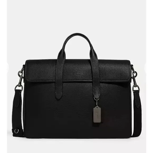 Coach Sullivan Black Pebbled Leather Briefcase Laptop Bag of office grandpacore
