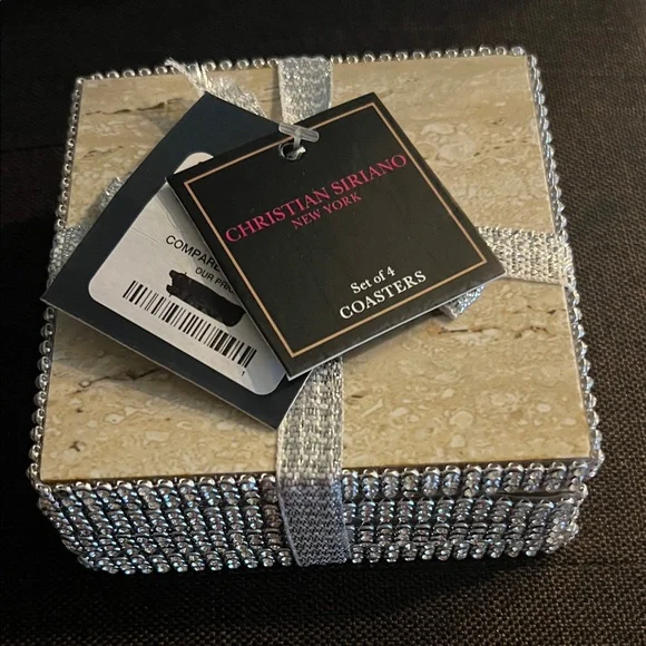 Christian Siriano Sparkling Silver and Cream Coaster Set