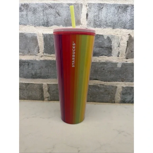 Starbucks 2025 Venti Rainbow Striped Cold Cup (24 oz.) NEW