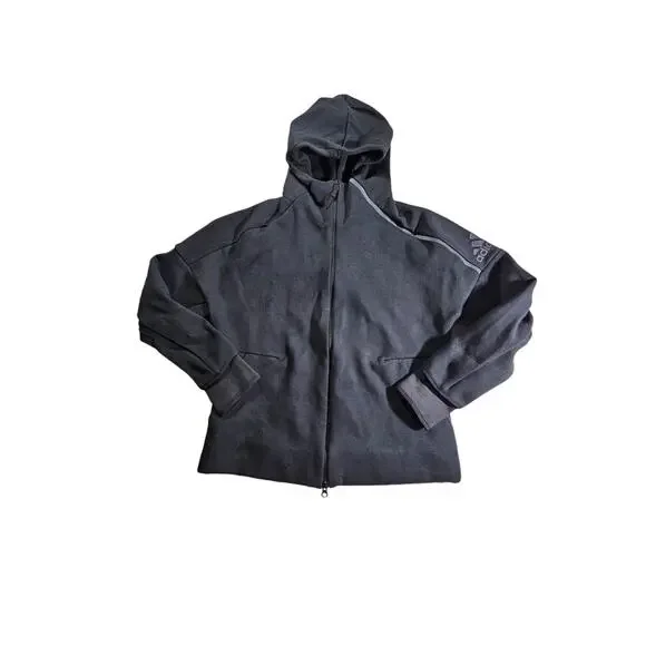 MENS Adidas full zip black logo hoodie size large (HRB)