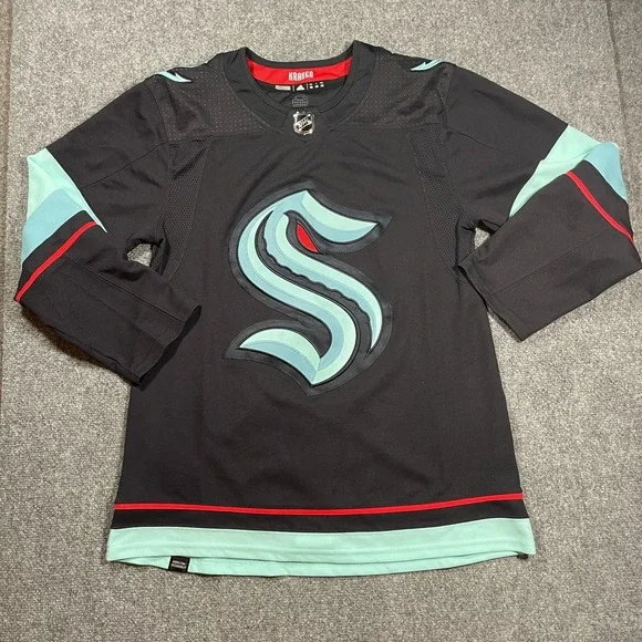 Seattle Kraken Jersey Size 46 Mens Fight Strap Adidas Home Blue Anchor