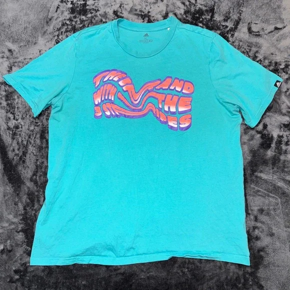 Adidas Mens XL Teal Blue Wavy Graphic T-Shirt HE4801