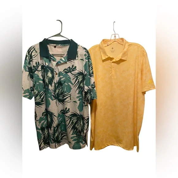 Bundle of Floral Print golf polos. Brands include Adidas‎ and Monterey. Size XL