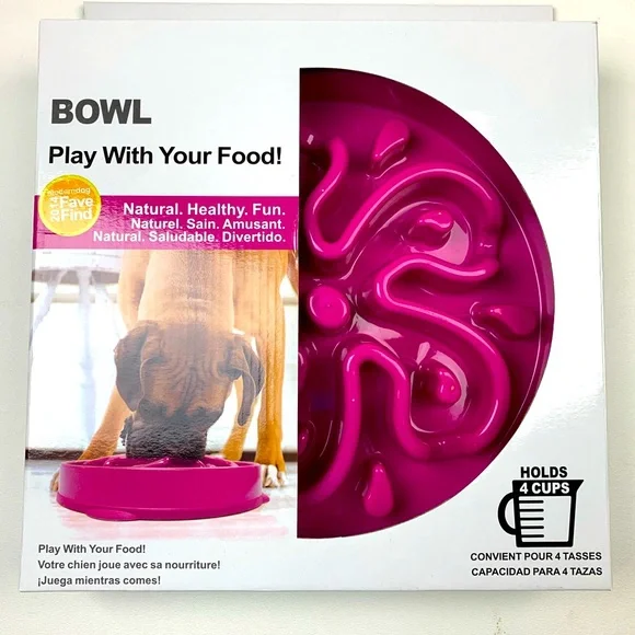 BOWL Slow Eating Bowl dish for M to L Dogs Size 4 cups magenta pink no box