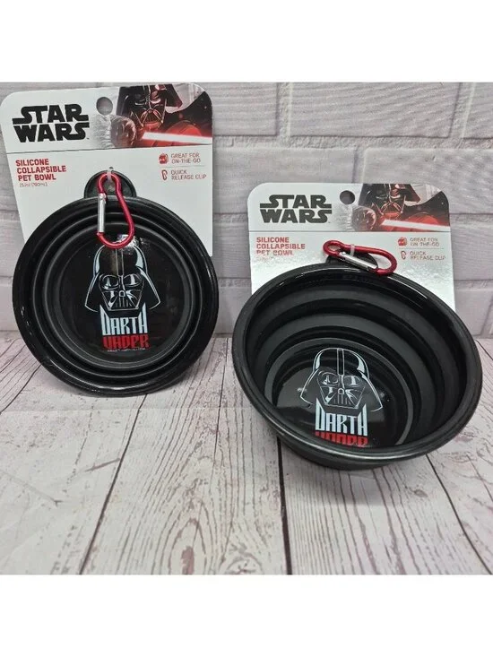 (2pc) Star Wars Darth Vader Collapsible Silicone Dog Bowl Portable Quick Release