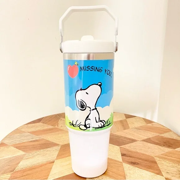 Snoopy 30oz Tumbler Flip Straw with handle. 30 oz cups Birthday gift for her.