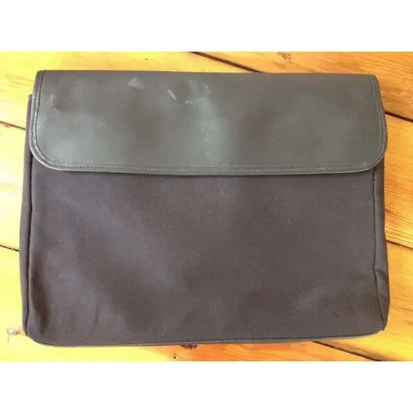 Levenger Black Leather Nylon Laptop Case Sleeve Bag 14.5