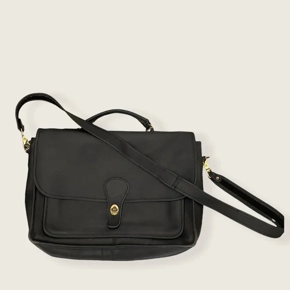 COPY - Vintage Laura USA Black Leather and Brass Briefcase Bag