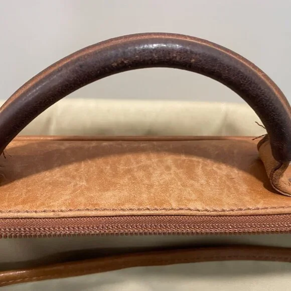 Coach Tan Leather Laptop Briefcase Messenger Bag Unisex Crossbody Strap
