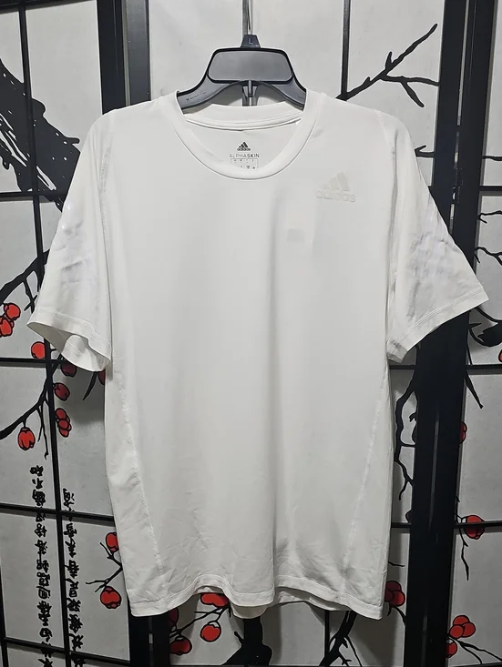 Adidas White‎ Tee Shirt Alphaskin 3 Stripes Medium New