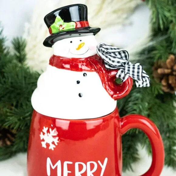 Merry Red Mug with Snowman Lid NIP