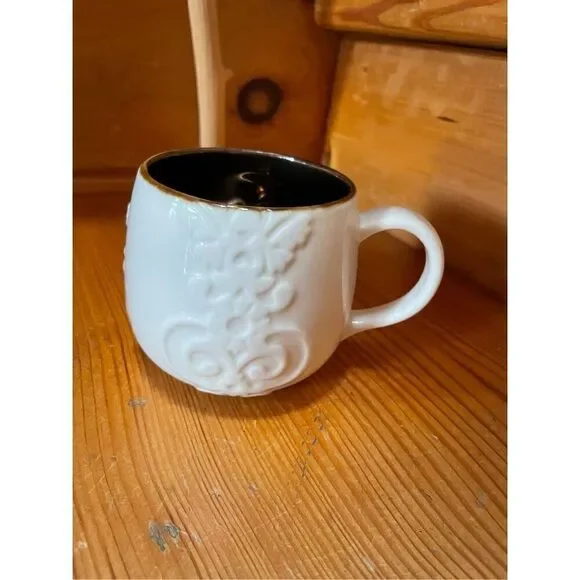 Starbucks 2013 Casi Cielo White Embossed Floral Bronze Coffee Cup Mug