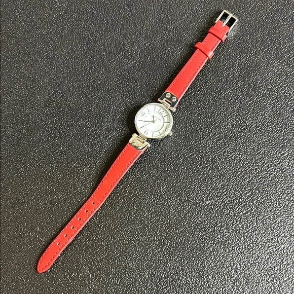 Anne Klein Red Leather Strap Watch Silver Tone Working Dainty​