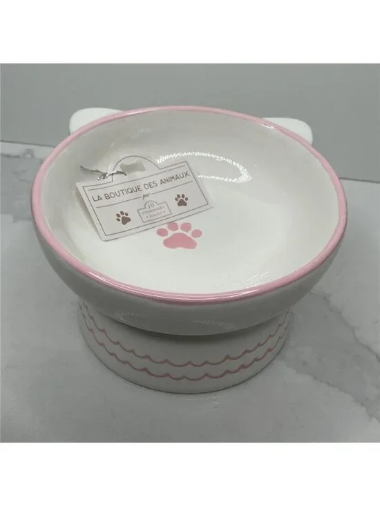 Elevated Pet Bowl 10 Strawberry Street White Pink Ceramic Food Water Dish New