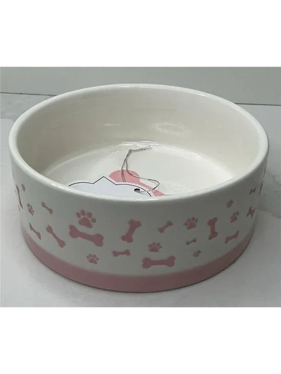 10 Strawberry Street Pet Bowl Pink Bone Embossed Ceramic New
