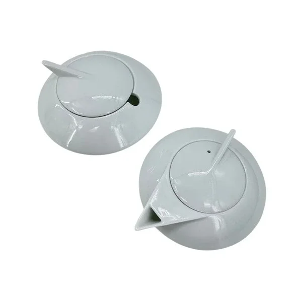 Tempo by Ranmaru UFO Modernist White Ceramic Creamer Sugar Bowl Set MCM Japan