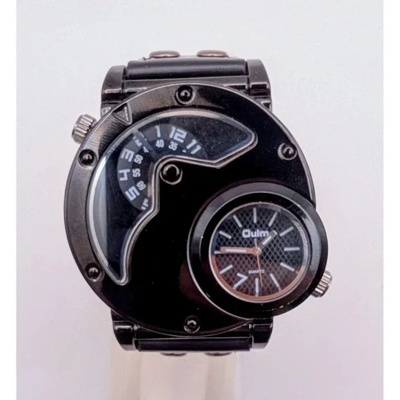 Oulm Multi-dial Black Round Case Black Watch 9591,‎ New Batteries