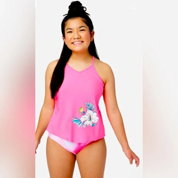NEW! Floral Graphic Pink Tankini Swim Set by Justice