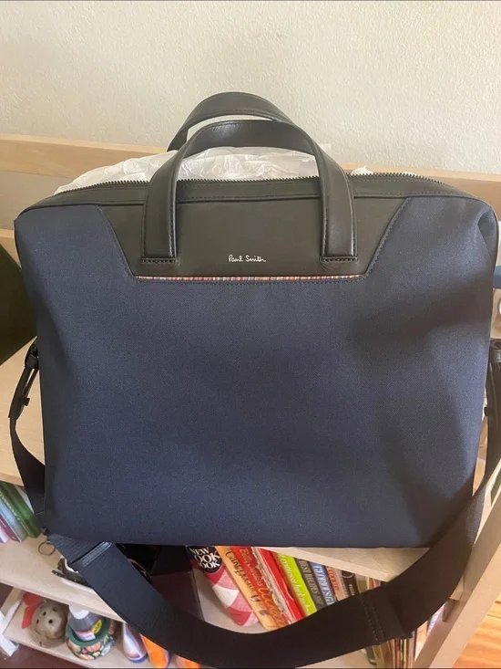 Paul Smith Navy and Black Laptop Briefcase with Subtle Stripe Trim