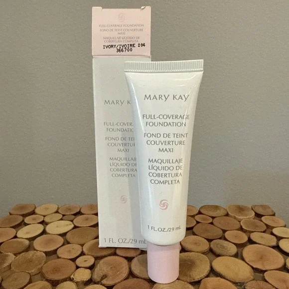 Mary Kay Full Coverage‎ Foundation IVORY 204 #366700 Pink Cap Lid Discontinued