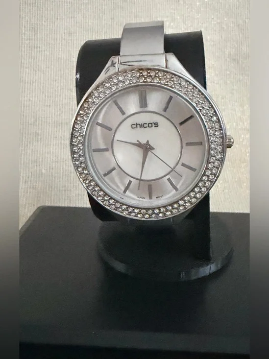 Chico's Silver-Tone Crystal Bezel Women's Watch