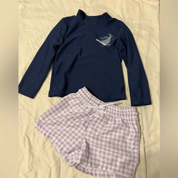Carter's Navy and Purple Gingham Swimset