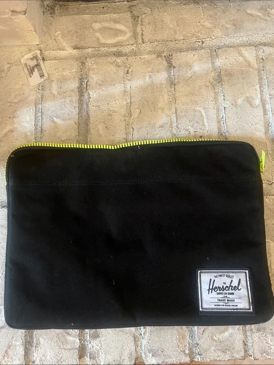 Herschel Supply Company Black Laptop Sleeve with Neon Yellow Zipper