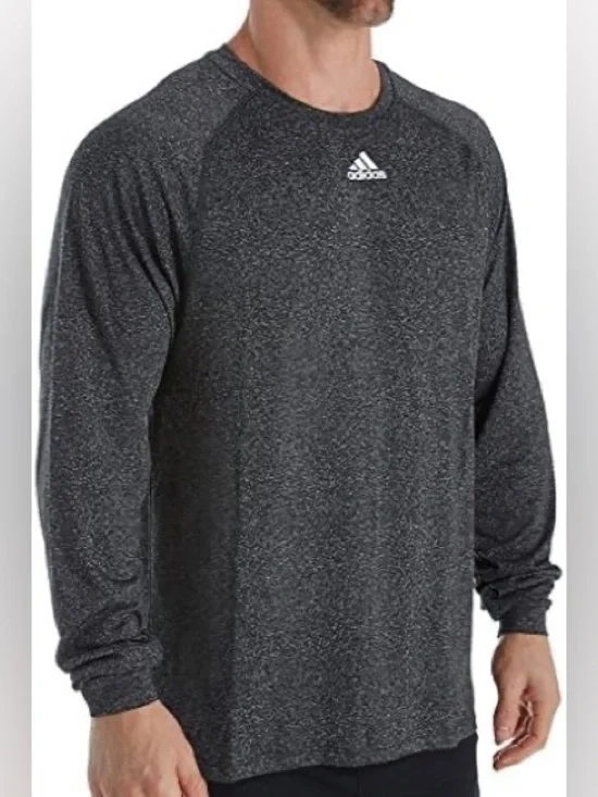 adidas Men’s climalite Long Sleeve Heathered Dark Gray Crew Tee
