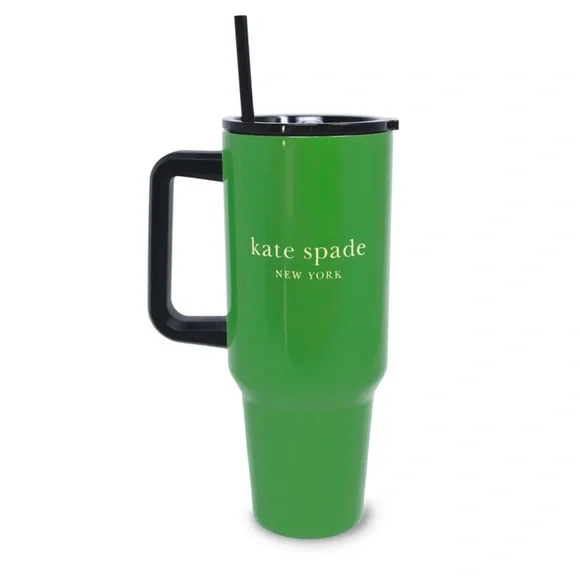 Kate Spade Vibrant Green Tumbler with Black Handle. 40oz Nwt
