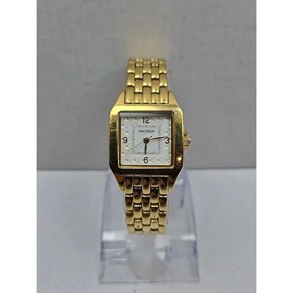 Waltham WAW045 Gold Tone Square Quartz Womens Watch New Battery Size Small
