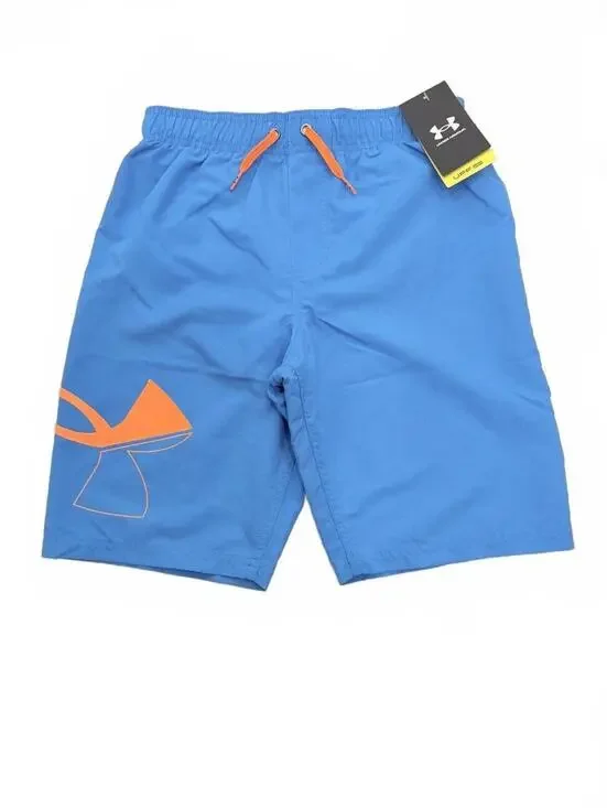 NEW Under Armour Boys Swim Trunks Blue Orange Mesh Lined Board Shorts Large