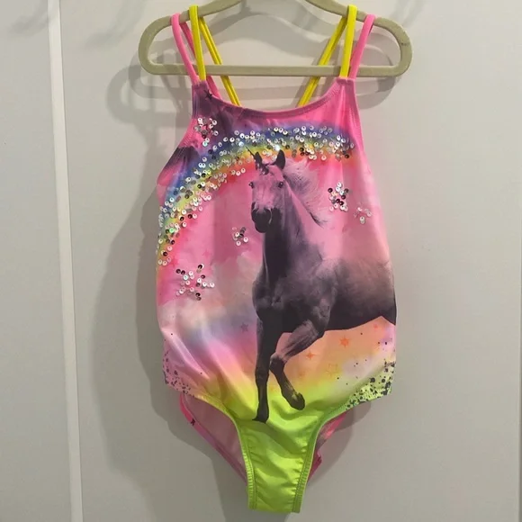 Wonder Nation Girls Unicorn One-Piece Swimsuit with UPF |Size