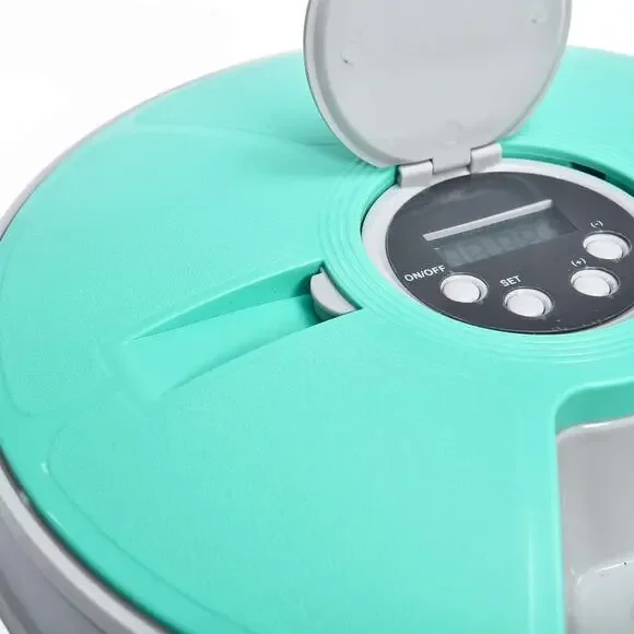Amazon Basics Automatic Electronic Timed Pet Feeder - 6 Portions, Teal