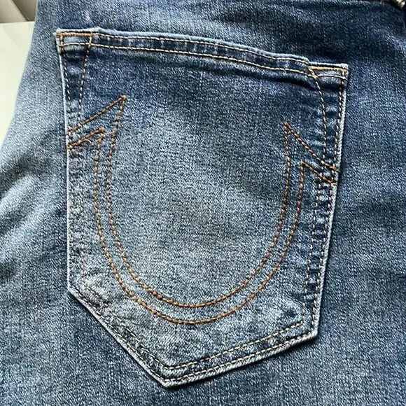 True Religion NWT jeans 34 ROCCO new relaxed skinny dark blue wash faded faded