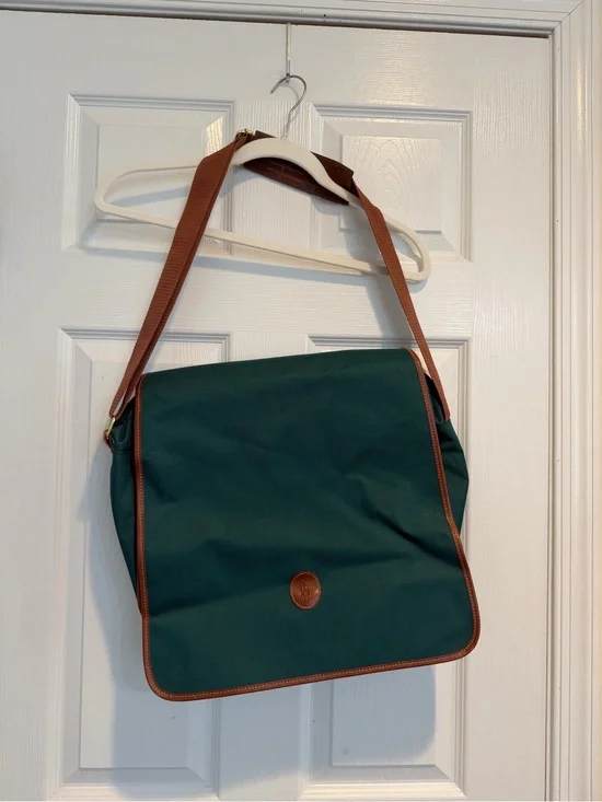 VTG Polo by Ralph Lauren Green Canvas Laptop Messenger with Brown Trim