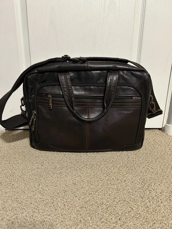 Samsonite leather top loader laptop carry on satchel briefcase dark brown