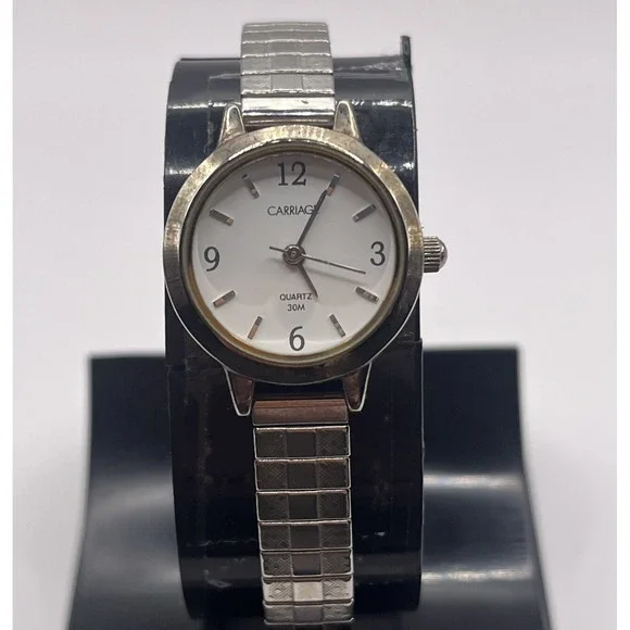 Carriage by Timex Watch Women Silver Tone Stretch‎ Band Round 30M WR- Working