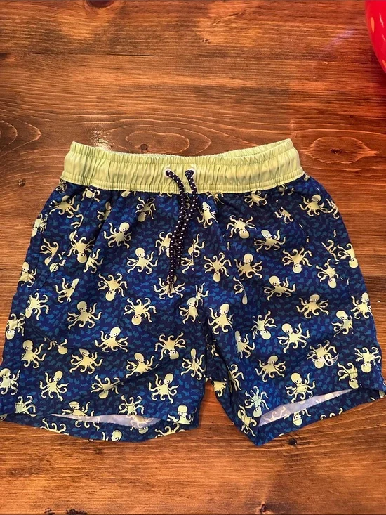 ♠️ NWOT Boys Octopus Print Swim Trunks - Navy & Lime