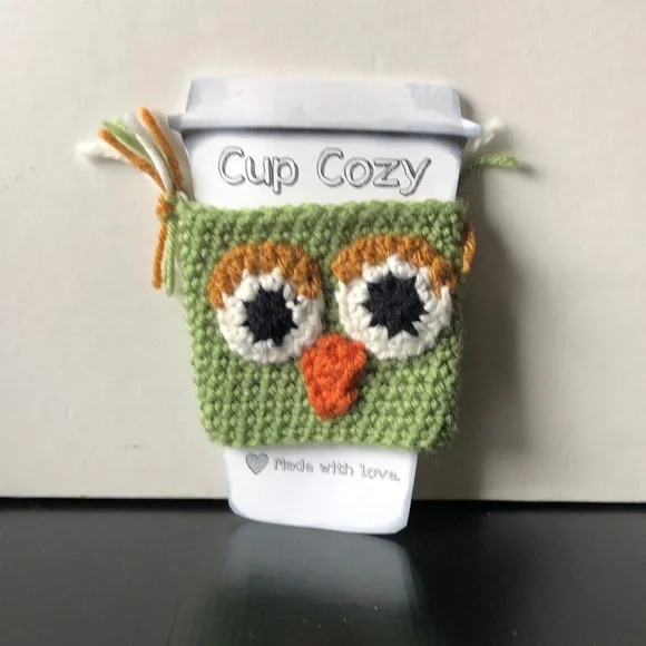 Handmade Crochet Owl Cup Cozy Green