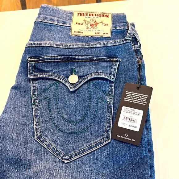 True Religion NWT jeans 32 GENO an flap slim dark blue wash faded very stretchy