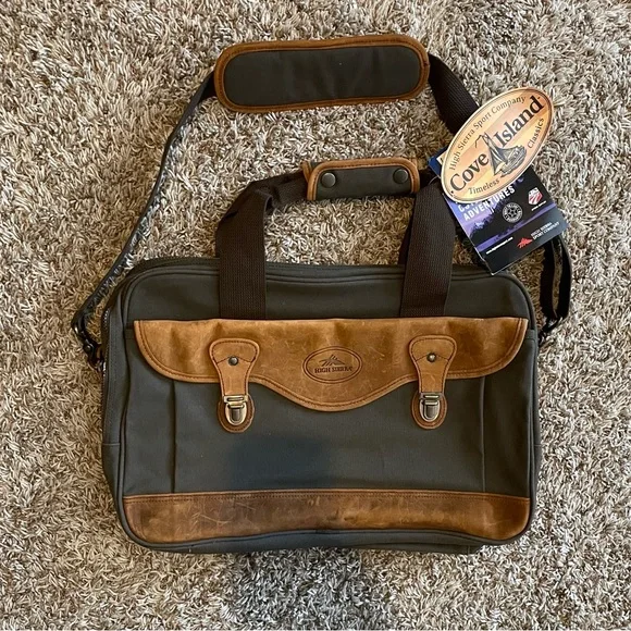 Vintage High Sierra Canvas Leather Trim Laptop Messenger Bag Green Unisex NWT